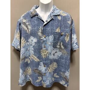 Island Shores Mens Button Up Floral XL Short Sleeve 100% Silk Hawaiian